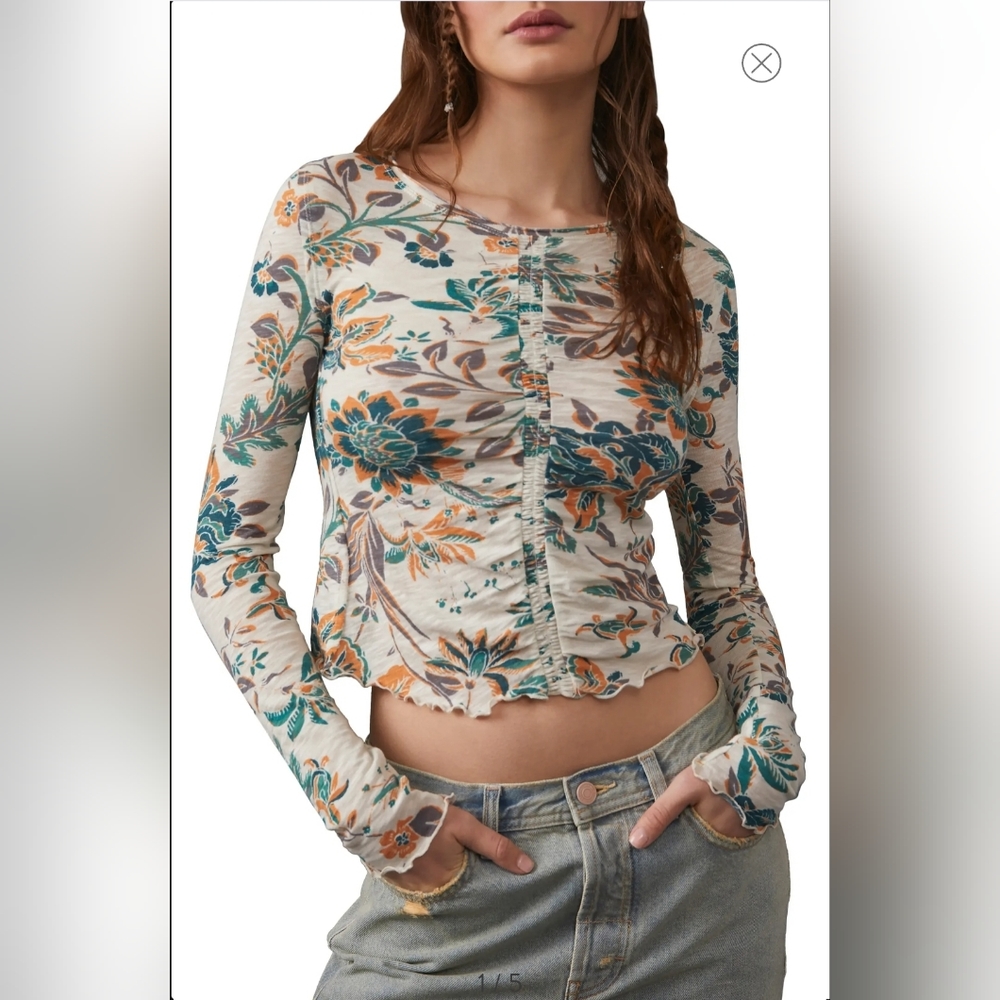 Free People Dreamed of You Floral Ruched Long Sleeve Top